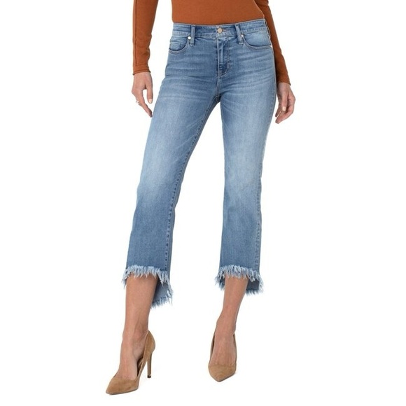 Liverpool Denim - Liverpool Los Angeles Crop Flare 5-Pocket Hi-Low Fray Hem - Size 32 / 14